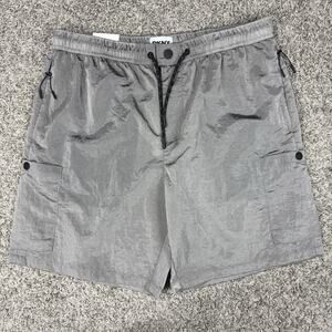 DKNY Men's Silver Metallic Shorts Drawstring Zippered Cargo Pockets Size M